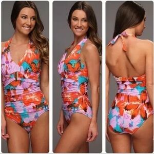 SPANX One-Piece Swimsuit in Orange, Pink & Turquoise Floral Print